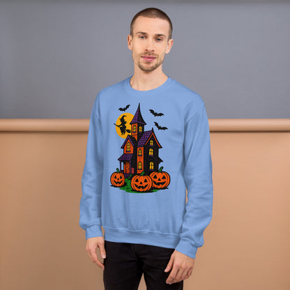 Haunted Halloween House Unisex Sweatshirt  from Rare Plus Apparel – unique movie & pop culture inspired design.