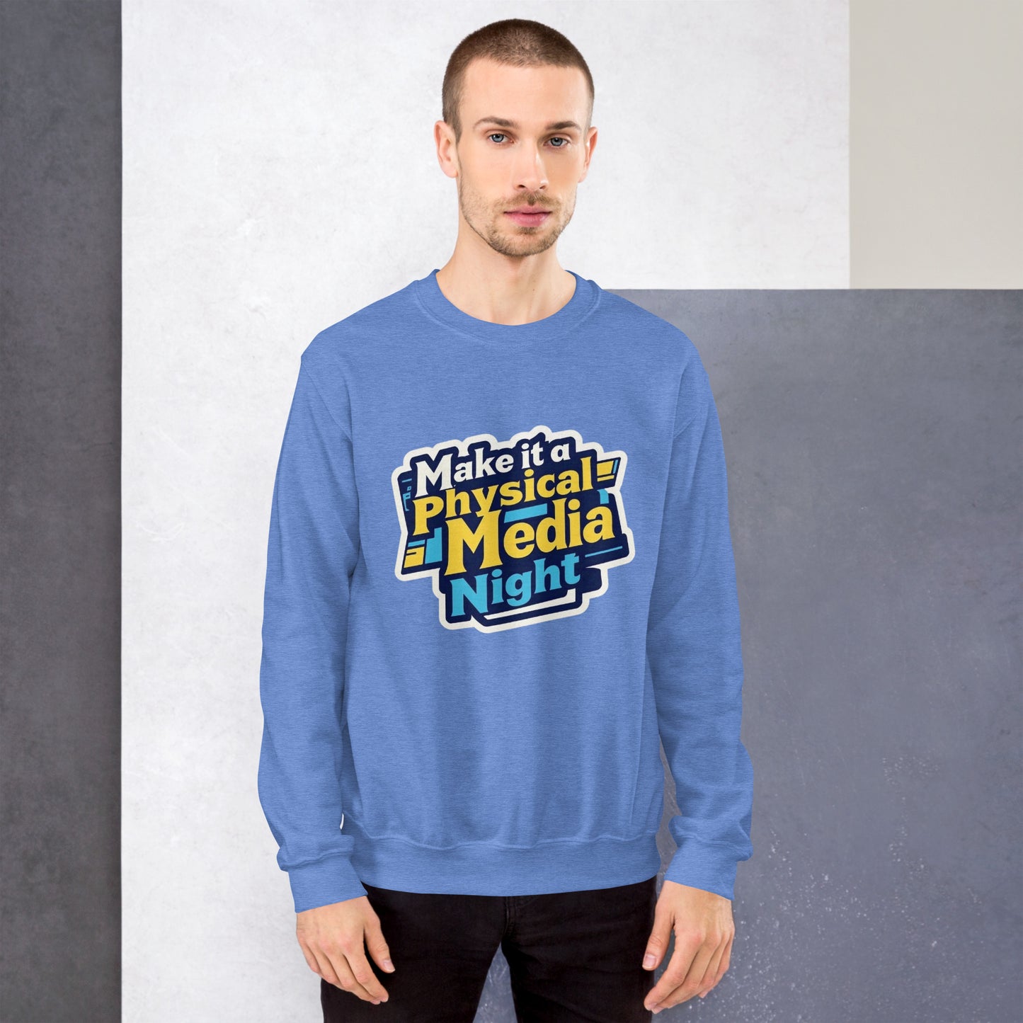 Make it a Physical Media Night Unisex Sweatshirt  from Rare Plus Apparel – unique movie & pop culture inspired design.