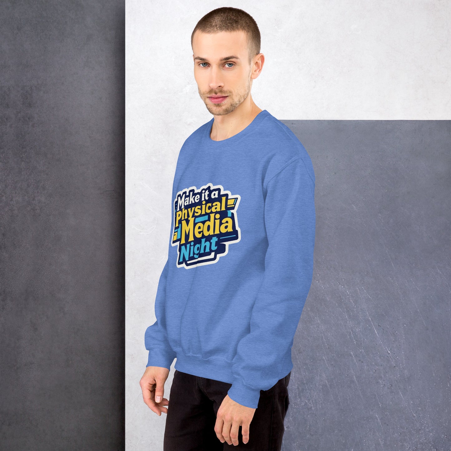 Make it a Physical Media Night Unisex Sweatshirt  from Rare Plus Apparel – unique movie & pop culture inspired design.