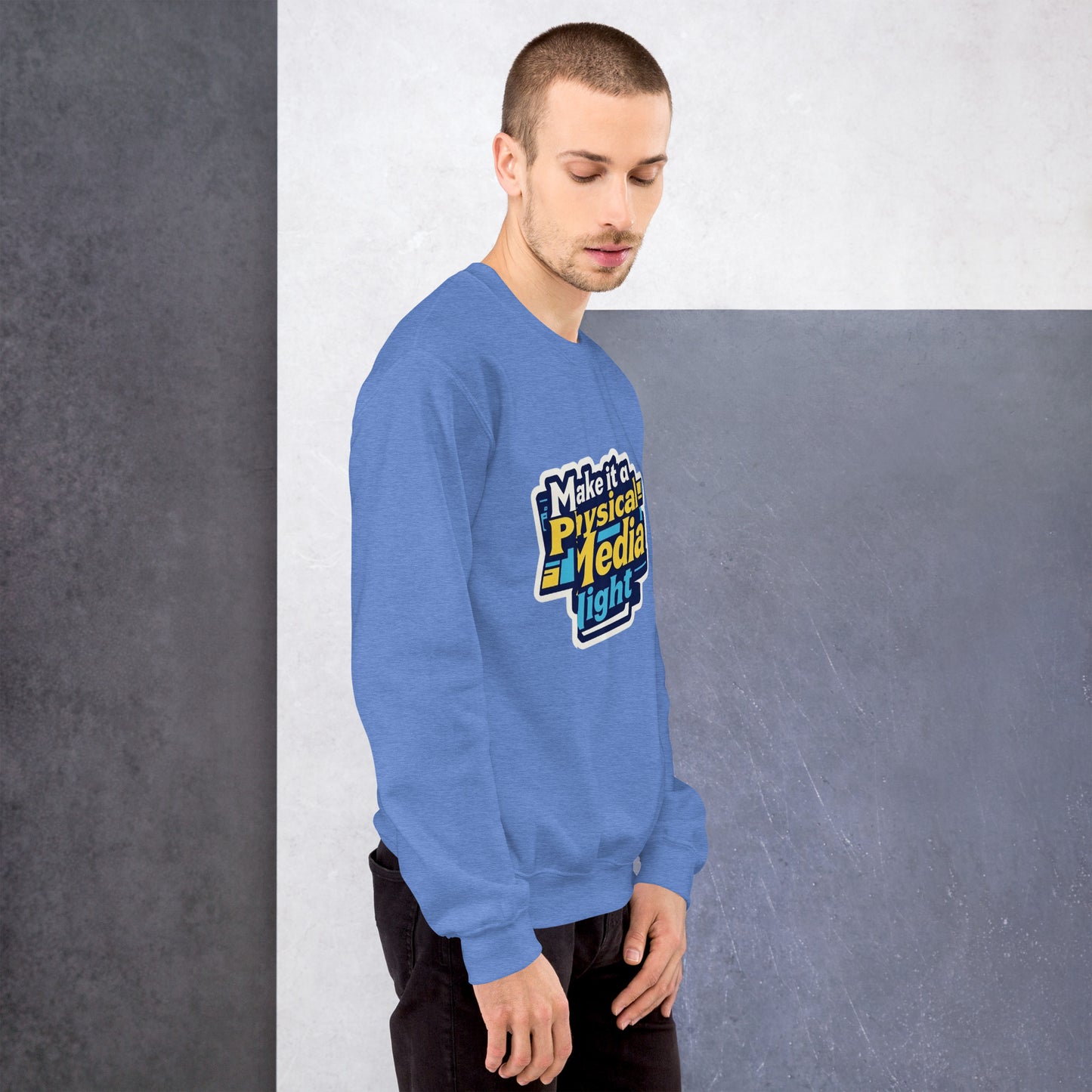 Make it a Physical Media Night Unisex Sweatshirt  from Rare Plus Apparel – unique movie & pop culture inspired design.