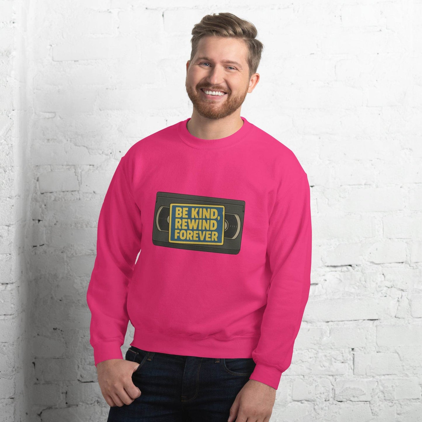 Be Kind, Rewind Forever Unisex Sweatshirt  from Rare Plus Apparel – unique movie & pop culture inspired design.