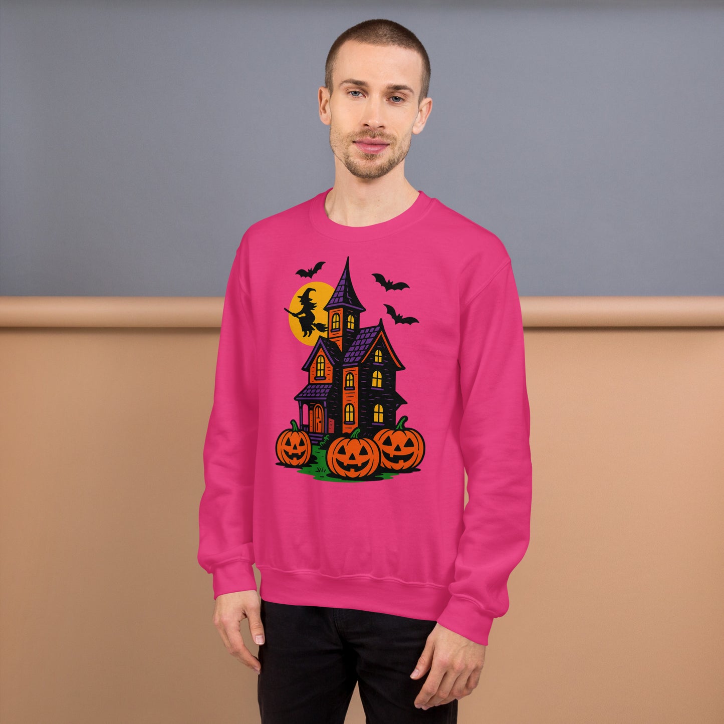Haunted Halloween House Unisex Sweatshirt  from Rare Plus Apparel – unique movie & pop culture inspired design.