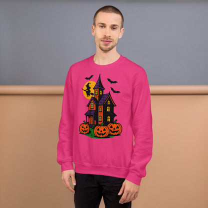 Haunted Halloween House Unisex Sweatshirt  from Rare Plus Apparel – unique movie & pop culture inspired design.