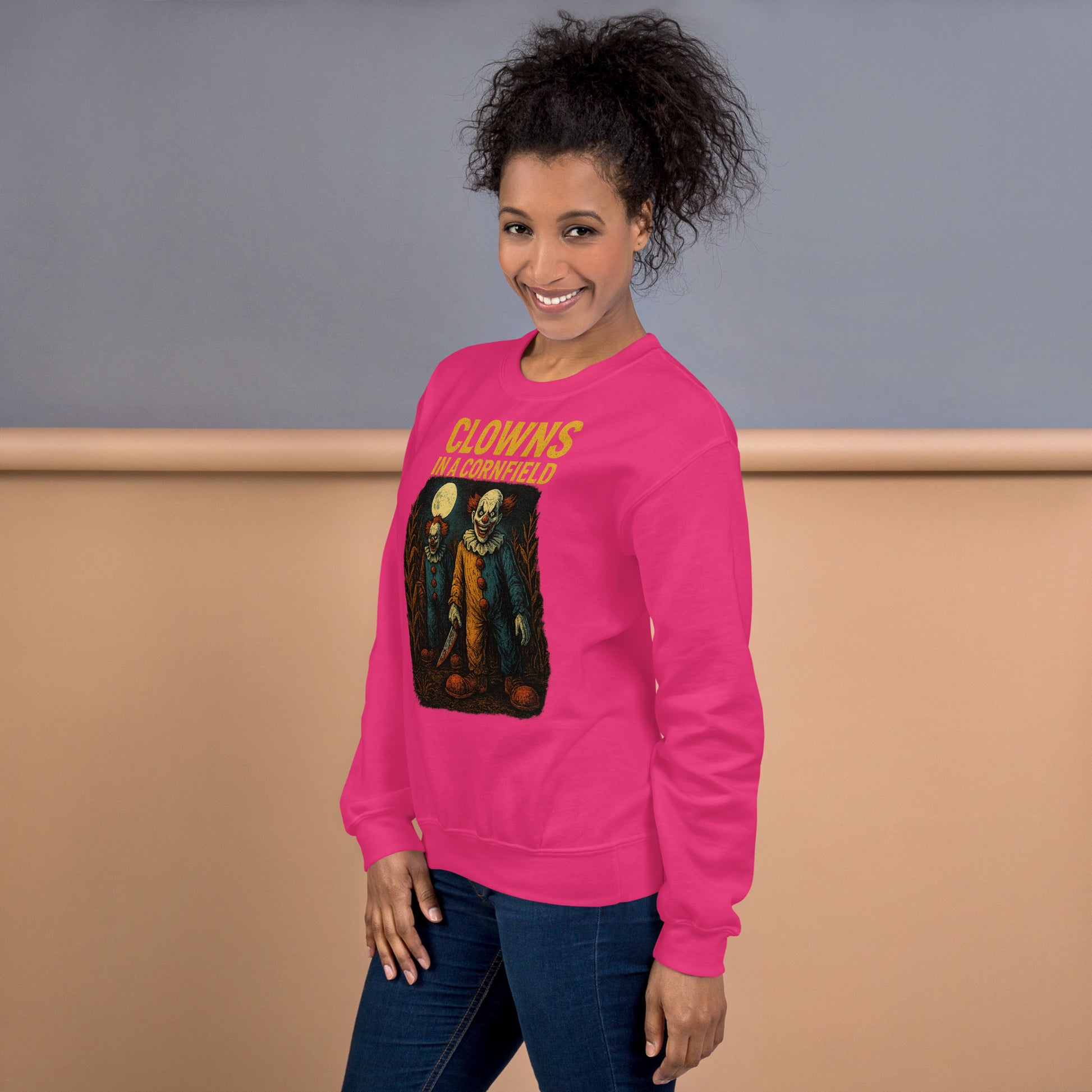 Clowns in a Cornfield Unisex Sweatshirt  from Rare Plus Apparel – unique movie & pop culture inspired design.