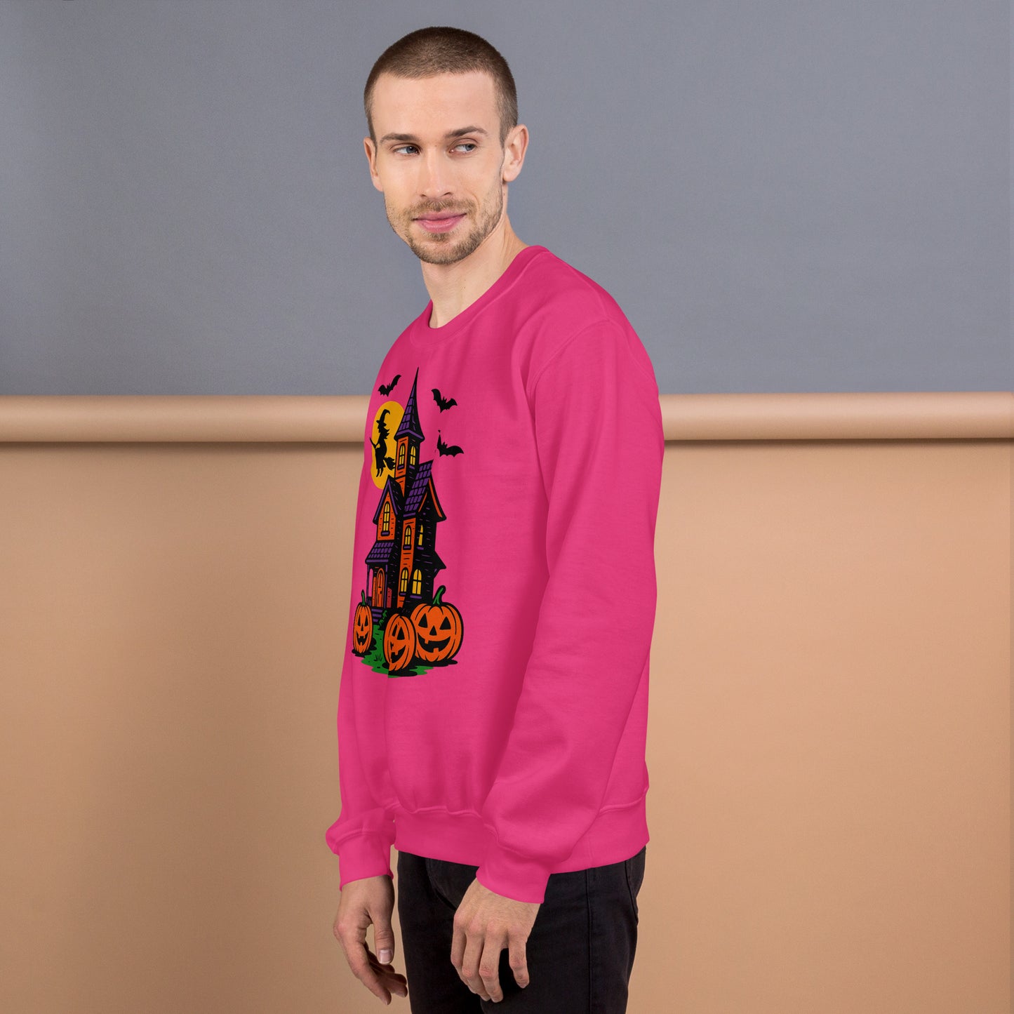 Haunted Halloween House Unisex Sweatshirt  from Rare Plus Apparel – unique movie & pop culture inspired design.