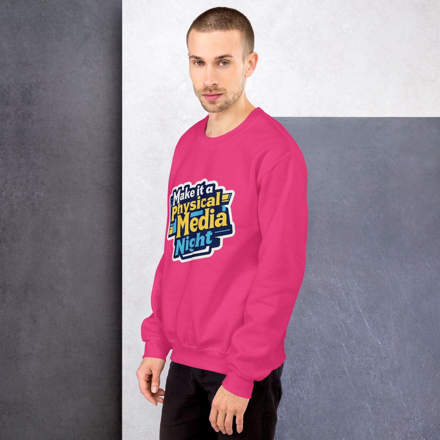 Make it a Physical Media Night Unisex Sweatshirt  from Rare Plus Apparel – unique movie & pop culture inspired design.