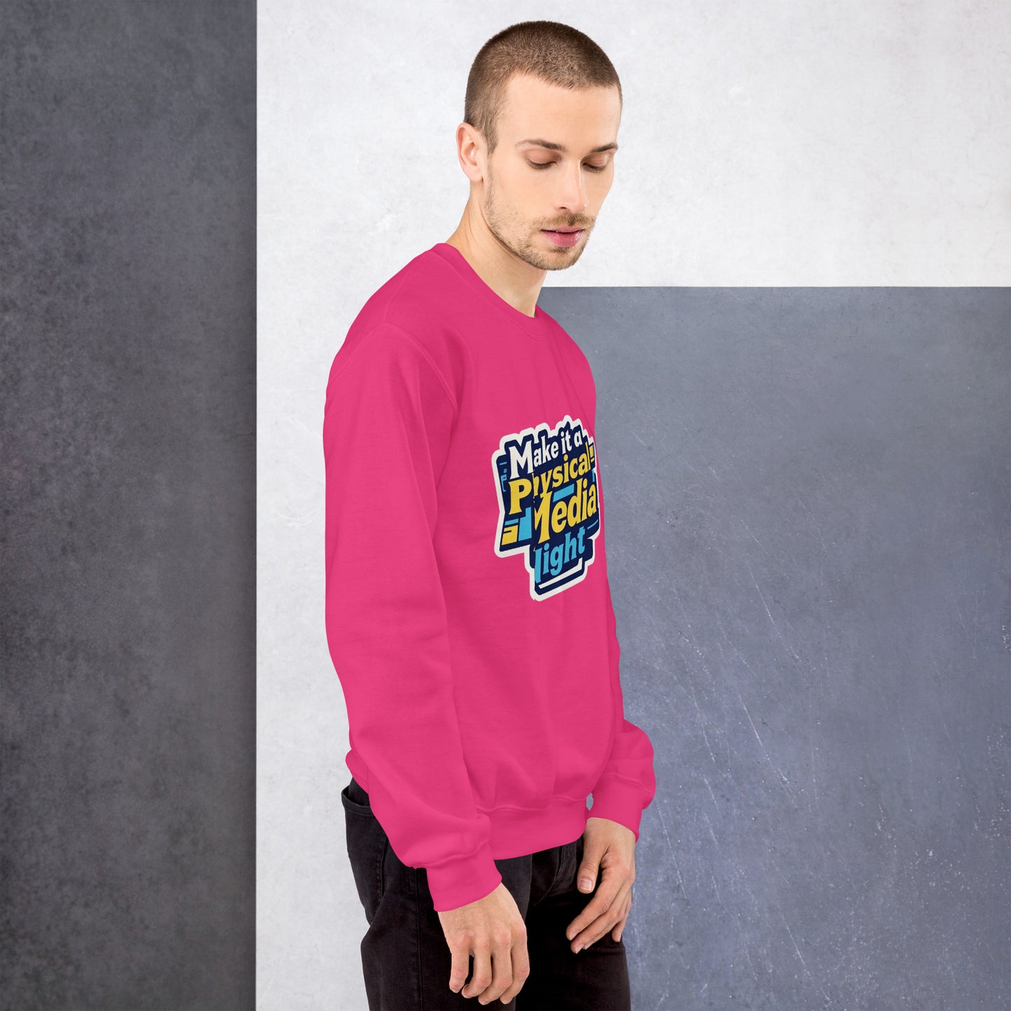 Make it a Physical Media Night Unisex Sweatshirt  from Rare Plus Apparel – unique movie & pop culture inspired design.