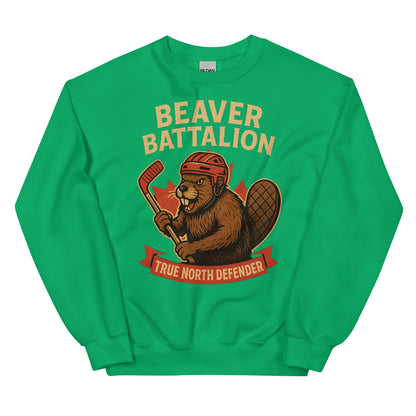 Beaver Battalion – True North Defender Unisex Sweatshirt  from Rare Plus Apparel – unique movie & pop culture inspired design.