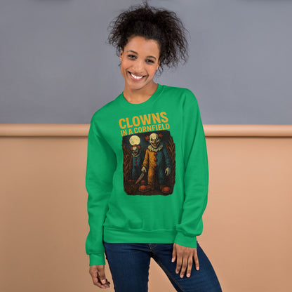 Clowns in a Cornfield Unisex Sweatshirt  from Rare Plus Apparel – unique movie & pop culture inspired design.
