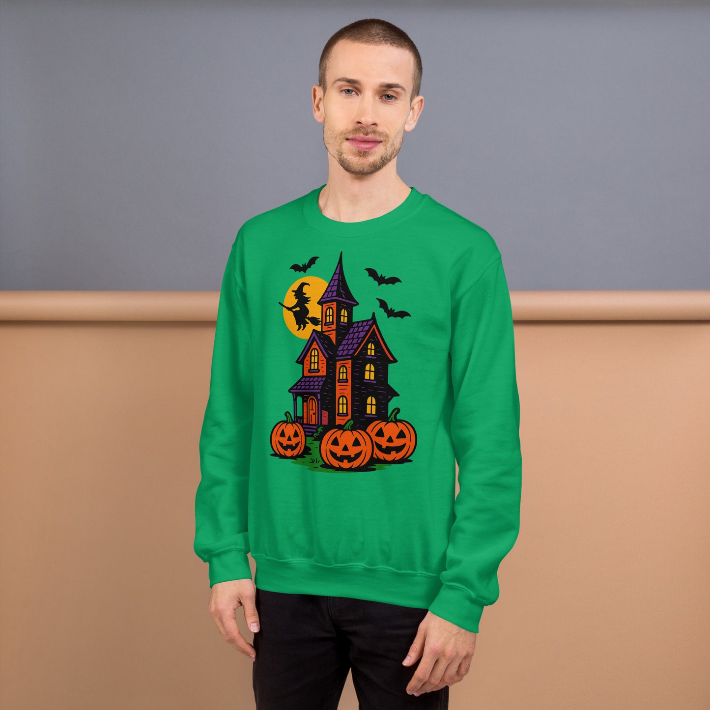 Haunted Halloween House Unisex Sweatshirt  from Rare Plus Apparel – unique movie & pop culture inspired design.