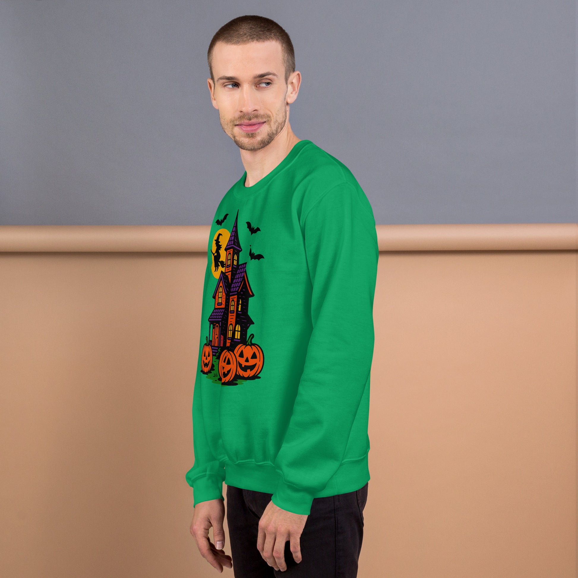 Haunted Halloween House Unisex Sweatshirt  from Rare Plus Apparel – unique movie & pop culture inspired design.