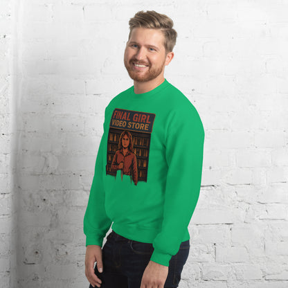 Final Girl Video Store Unisex Sweatshirt  from Rare Plus Apparel – unique movie & pop culture inspired design.