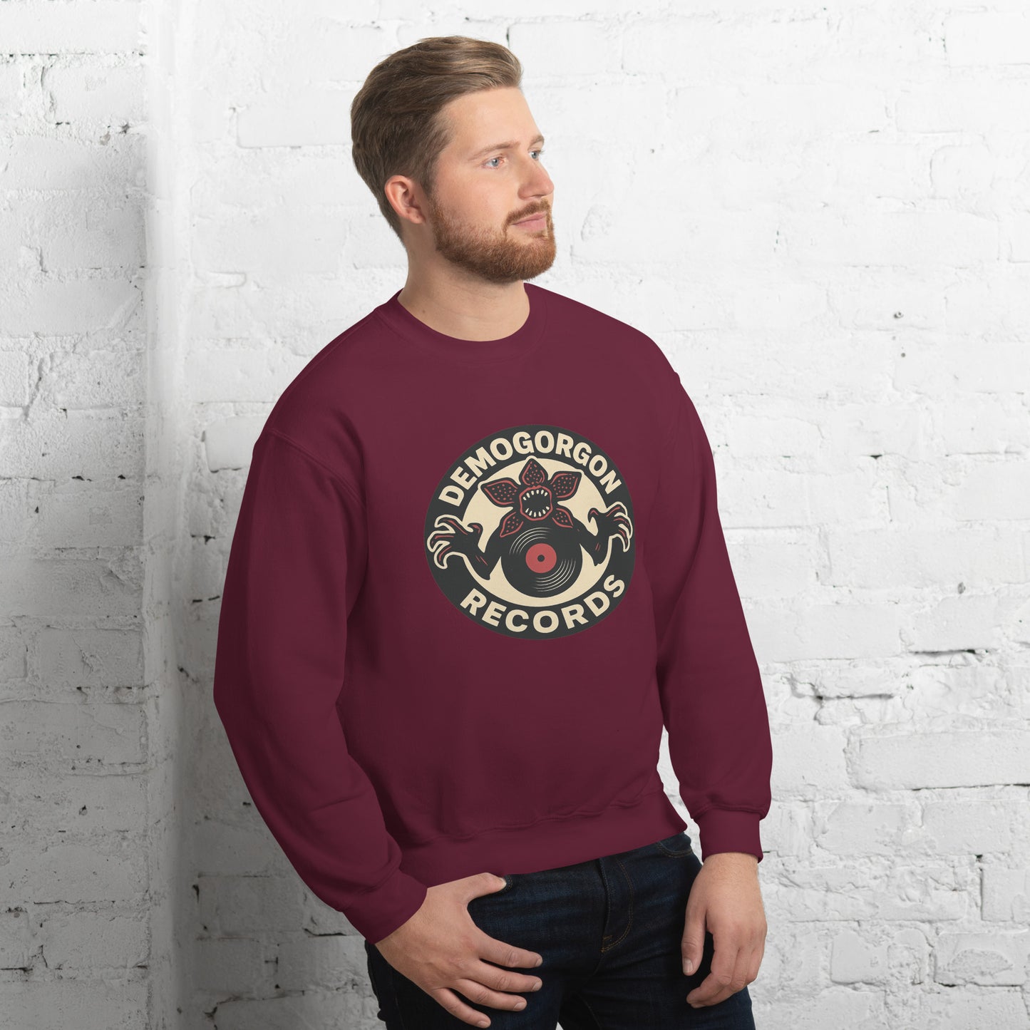Demogorgon Records Unisex Sweatshirt  from Rare Plus Apparel – unique movie & pop culture inspired design.
