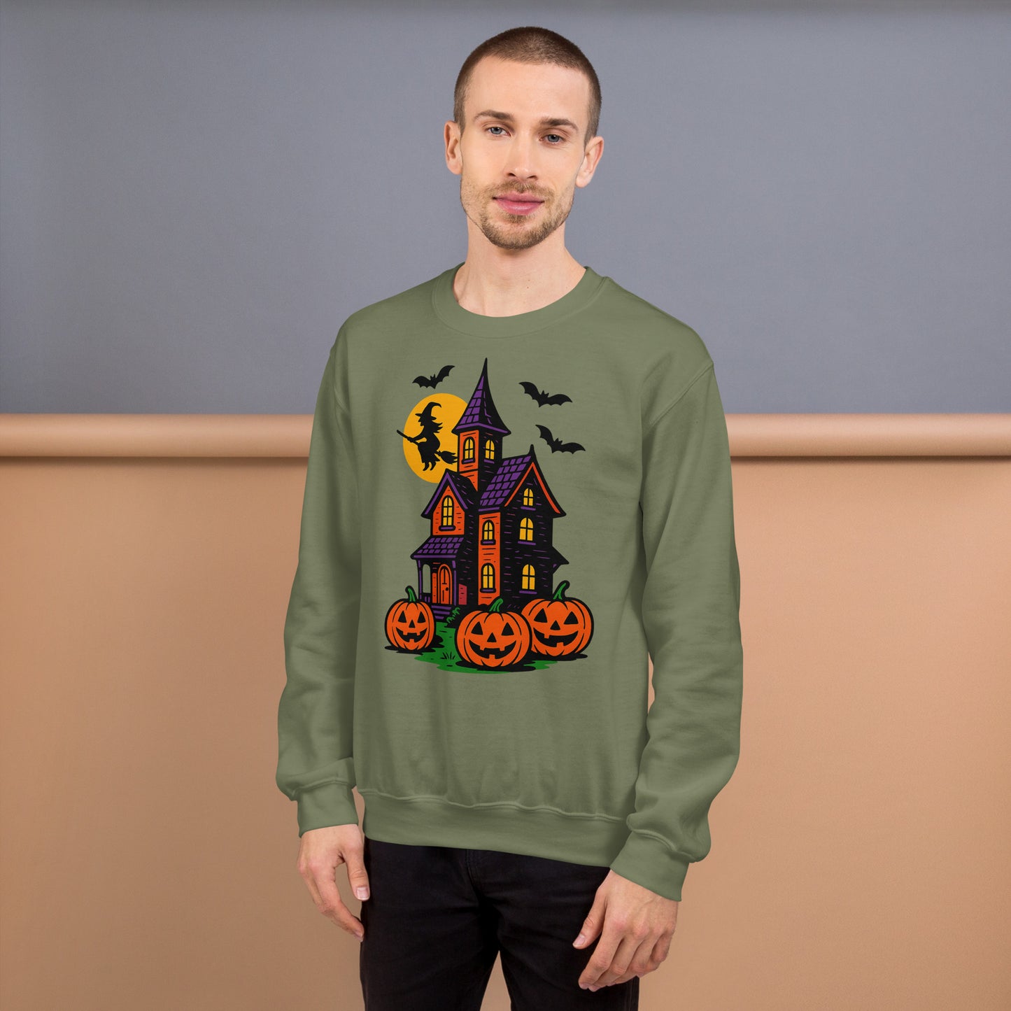 Haunted Halloween House Unisex Sweatshirt  from Rare Plus Apparel – unique movie & pop culture inspired design.