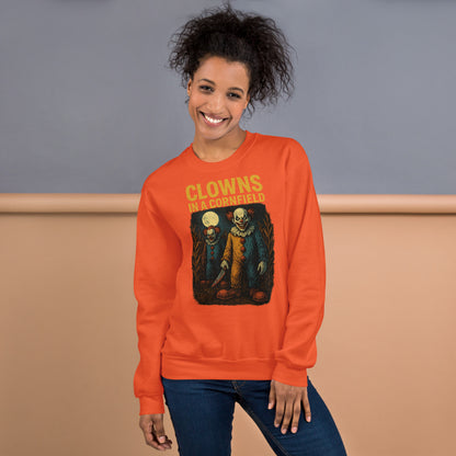 Clowns in a Cornfield Unisex Sweatshirt  from Rare Plus Apparel – unique movie & pop culture inspired design.