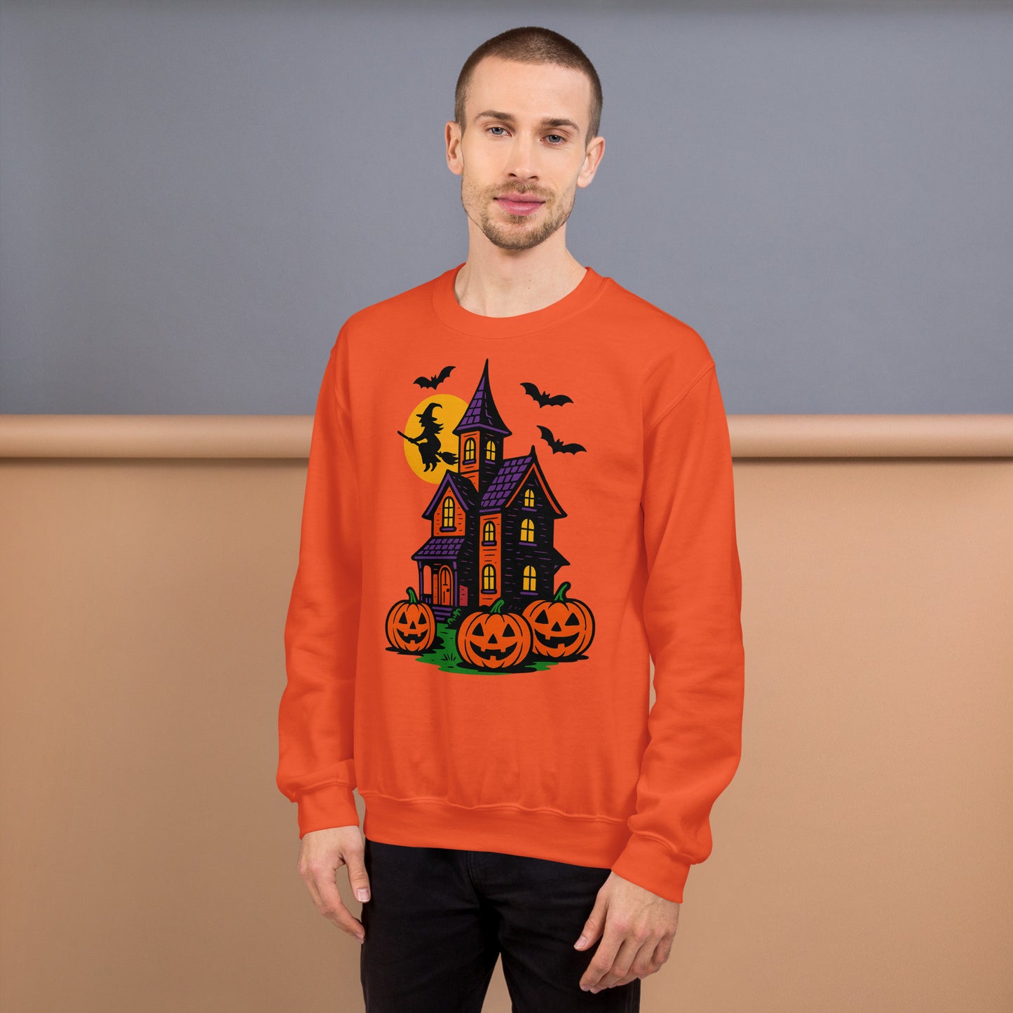 Haunted Halloween House Unisex Sweatshirt  from Rare Plus Apparel – unique movie & pop culture inspired design.