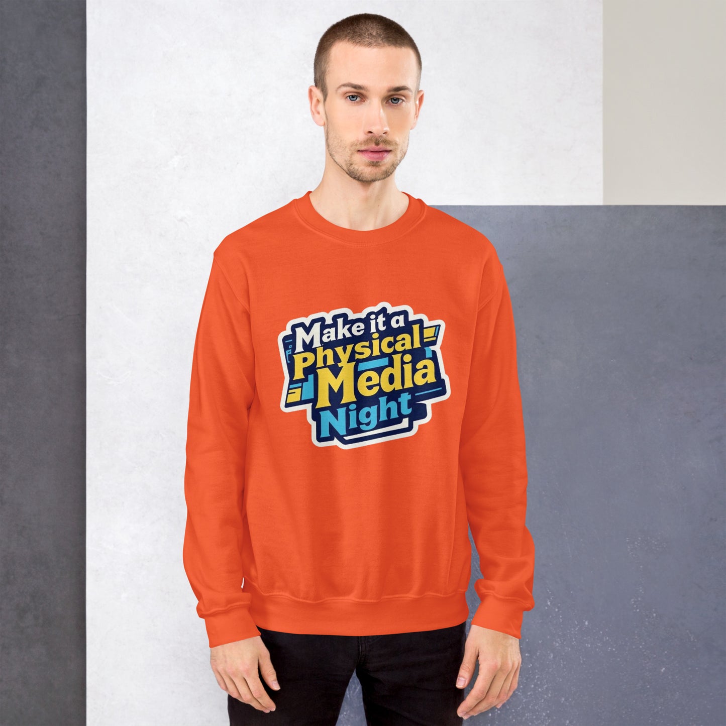 Make it a Physical Media Night Unisex Sweatshirt  from Rare Plus Apparel – unique movie & pop culture inspired design.