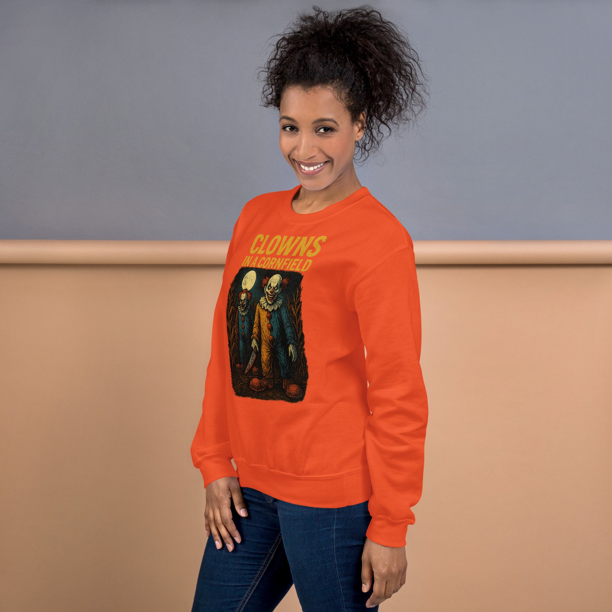 Clowns in a Cornfield Unisex Sweatshirt  from Rare Plus Apparel – unique movie & pop culture inspired design.