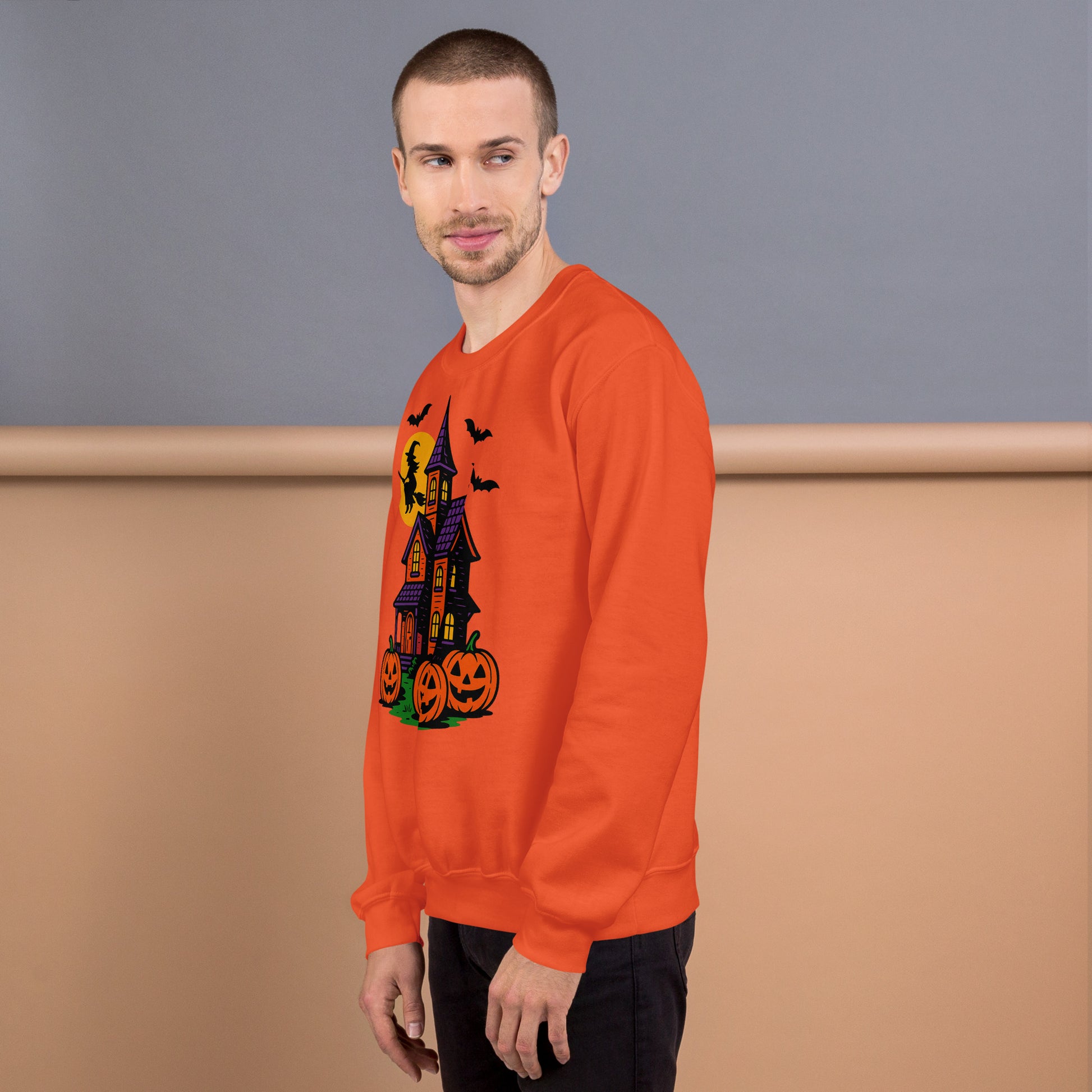 Haunted Halloween House Unisex Sweatshirt  from Rare Plus Apparel – unique movie & pop culture inspired design.