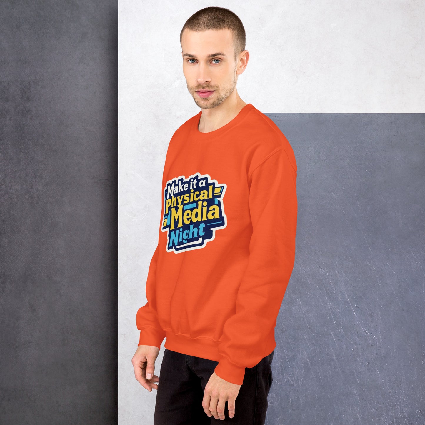 Make it a Physical Media Night Unisex Sweatshirt  from Rare Plus Apparel – unique movie & pop culture inspired design.
