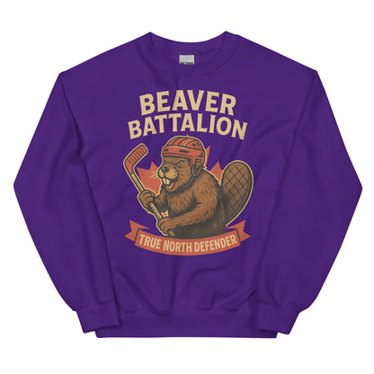 Beaver Battalion – True North Defender Unisex Sweatshirt  from Rare Plus Apparel – unique movie & pop culture inspired design.