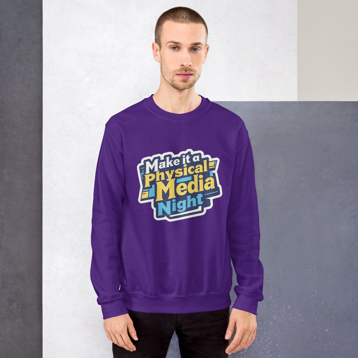 Make it a Physical Media Night Unisex Sweatshirt  from Rare Plus Apparel – unique movie & pop culture inspired design.