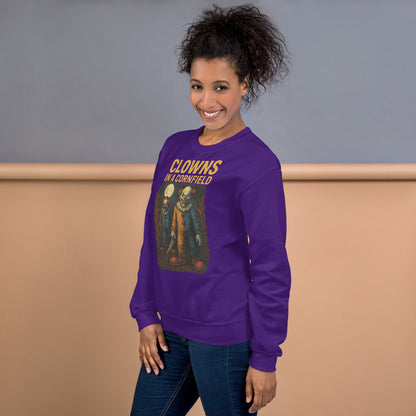 Clowns in a Cornfield Unisex Sweatshirt  from Rare Plus Apparel – unique movie & pop culture inspired design.