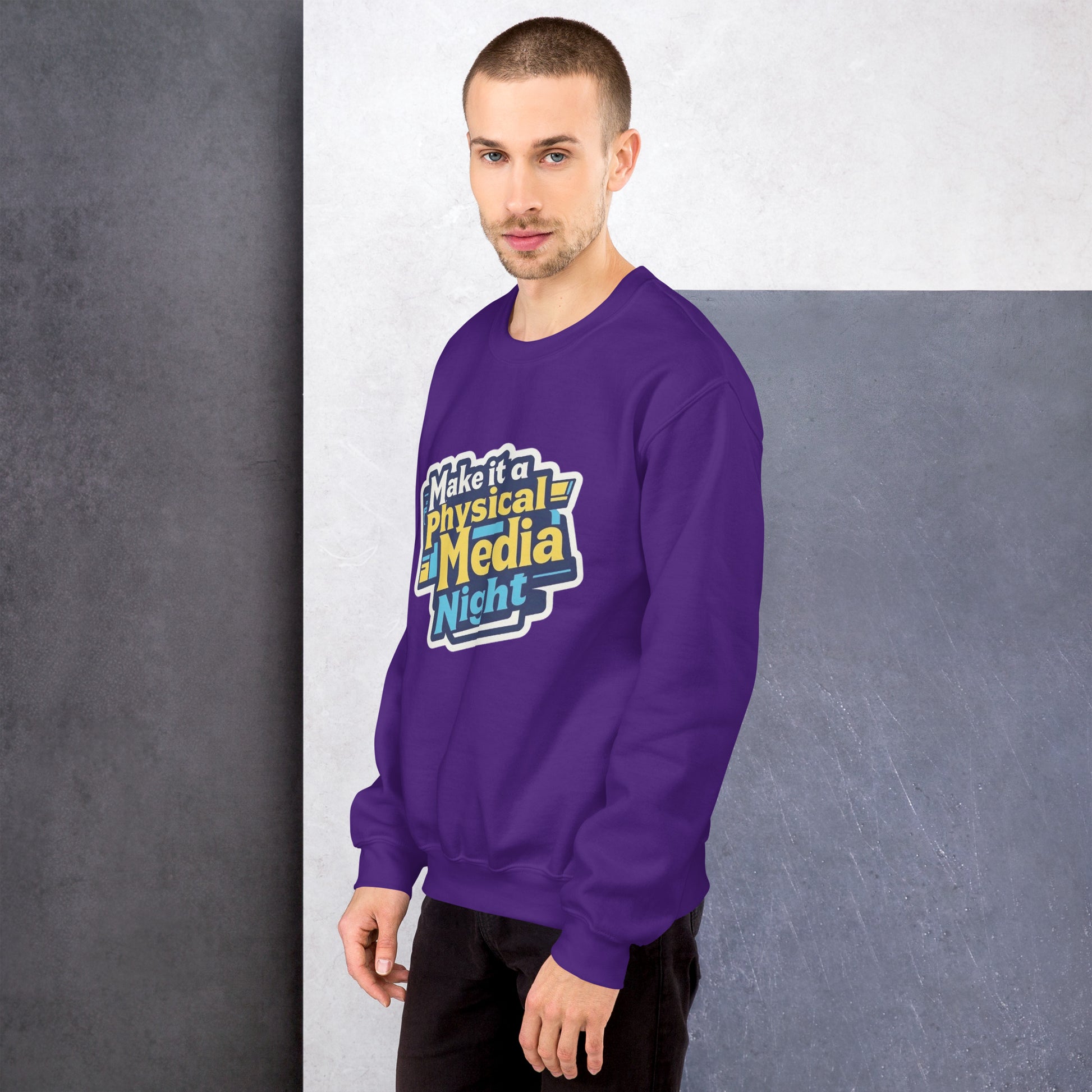Make it a Physical Media Night Unisex Sweatshirt  from Rare Plus Apparel – unique movie & pop culture inspired design.