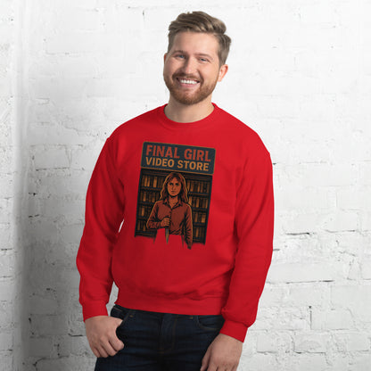 Final Girl Video Store Unisex Sweatshirt  from Rare Plus Apparel – unique movie & pop culture inspired design.