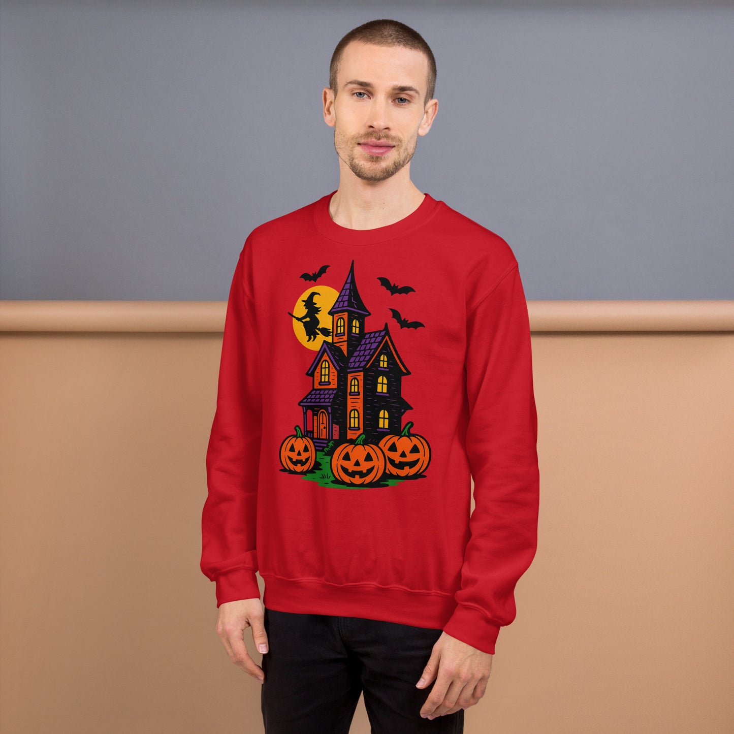 Haunted Halloween House Unisex Sweatshirt  from Rare Plus Apparel – unique movie & pop culture inspired design.