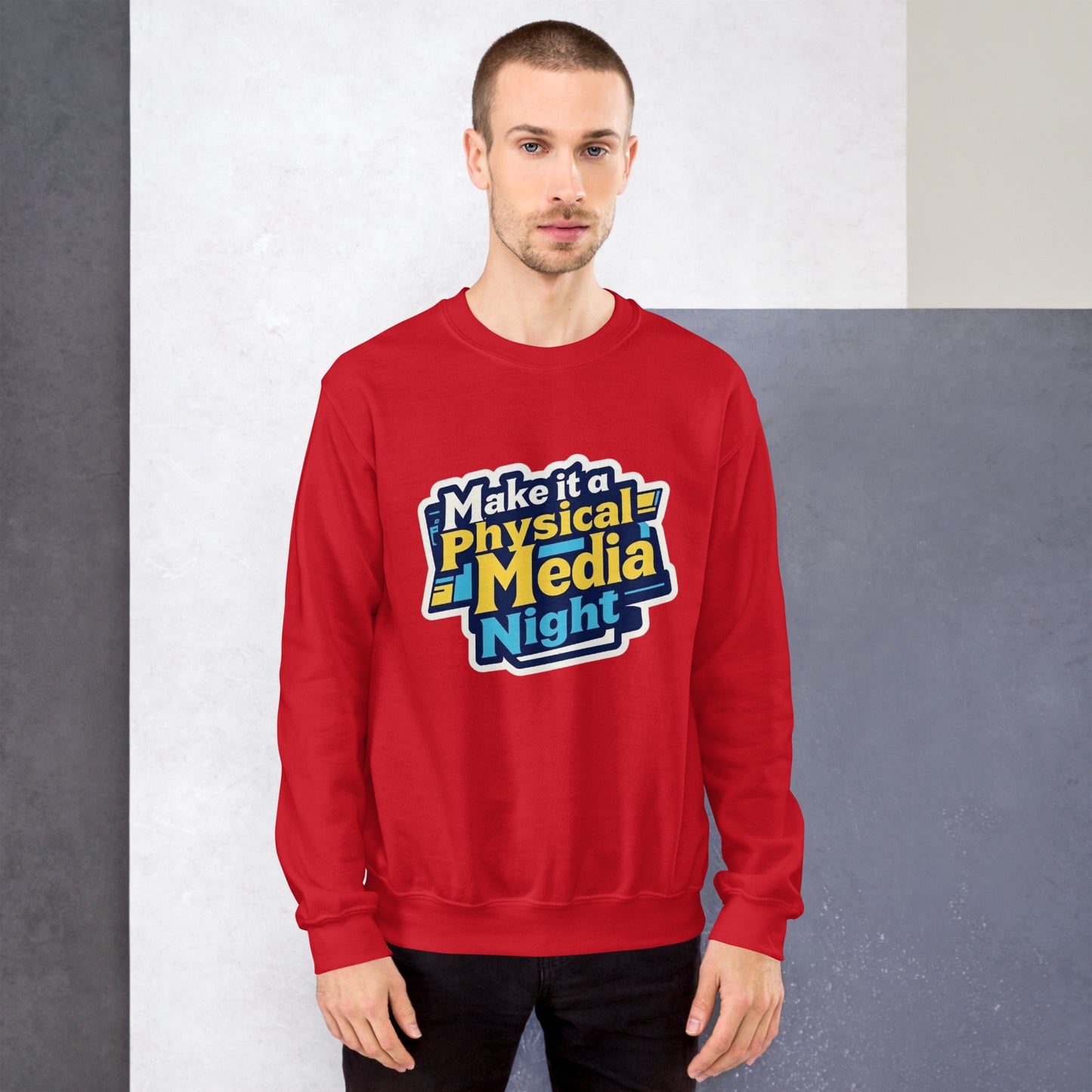 Make it a Physical Media Night Unisex Sweatshirt  from Rare Plus Apparel – unique movie & pop culture inspired design.