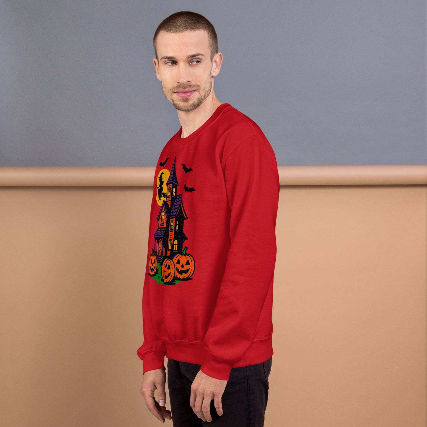 Haunted Halloween House Unisex Sweatshirt  from Rare Plus Apparel – unique movie & pop culture inspired design.