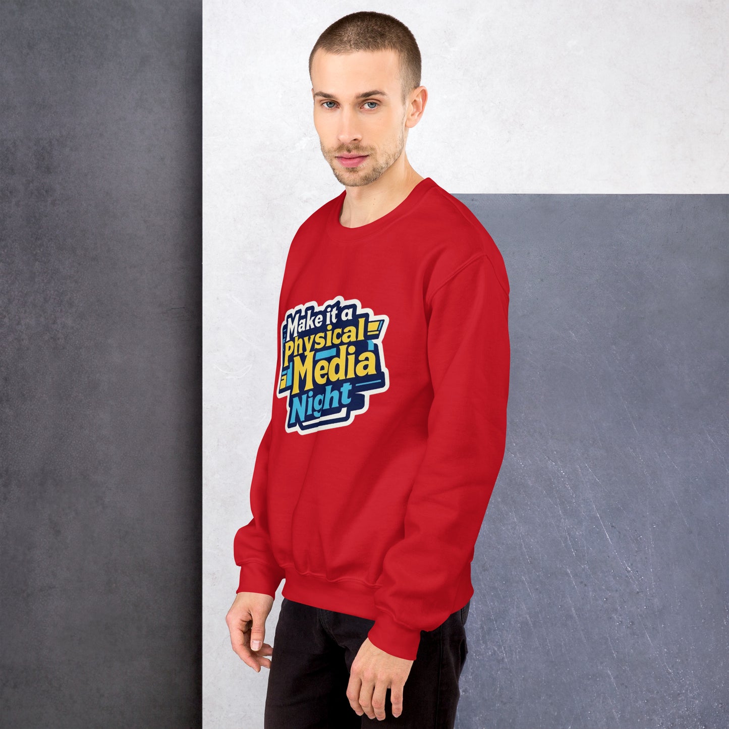 Make it a Physical Media Night Unisex Sweatshirt  from Rare Plus Apparel – unique movie & pop culture inspired design.