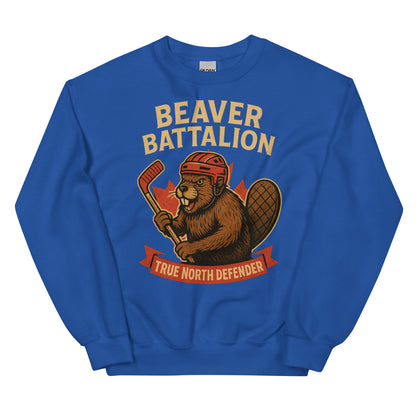 Beaver Battalion – True North Defender Unisex Sweatshirt  from Rare Plus Apparel – unique movie & pop culture inspired design.