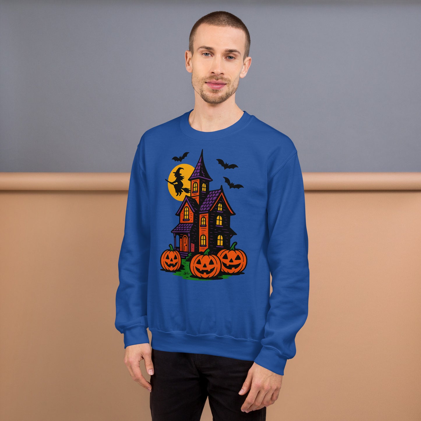 Haunted Halloween House Unisex Sweatshirt  from Rare Plus Apparel – unique movie & pop culture inspired design.