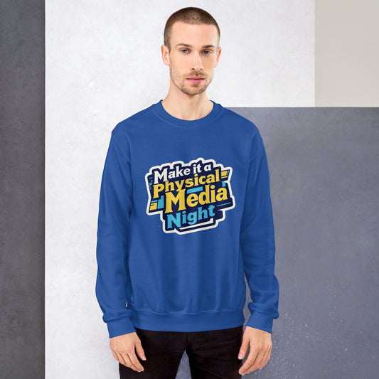 Make it a Physical Media Night Unisex Sweatshirt  from Rare Plus Apparel – unique movie & pop culture inspired design.