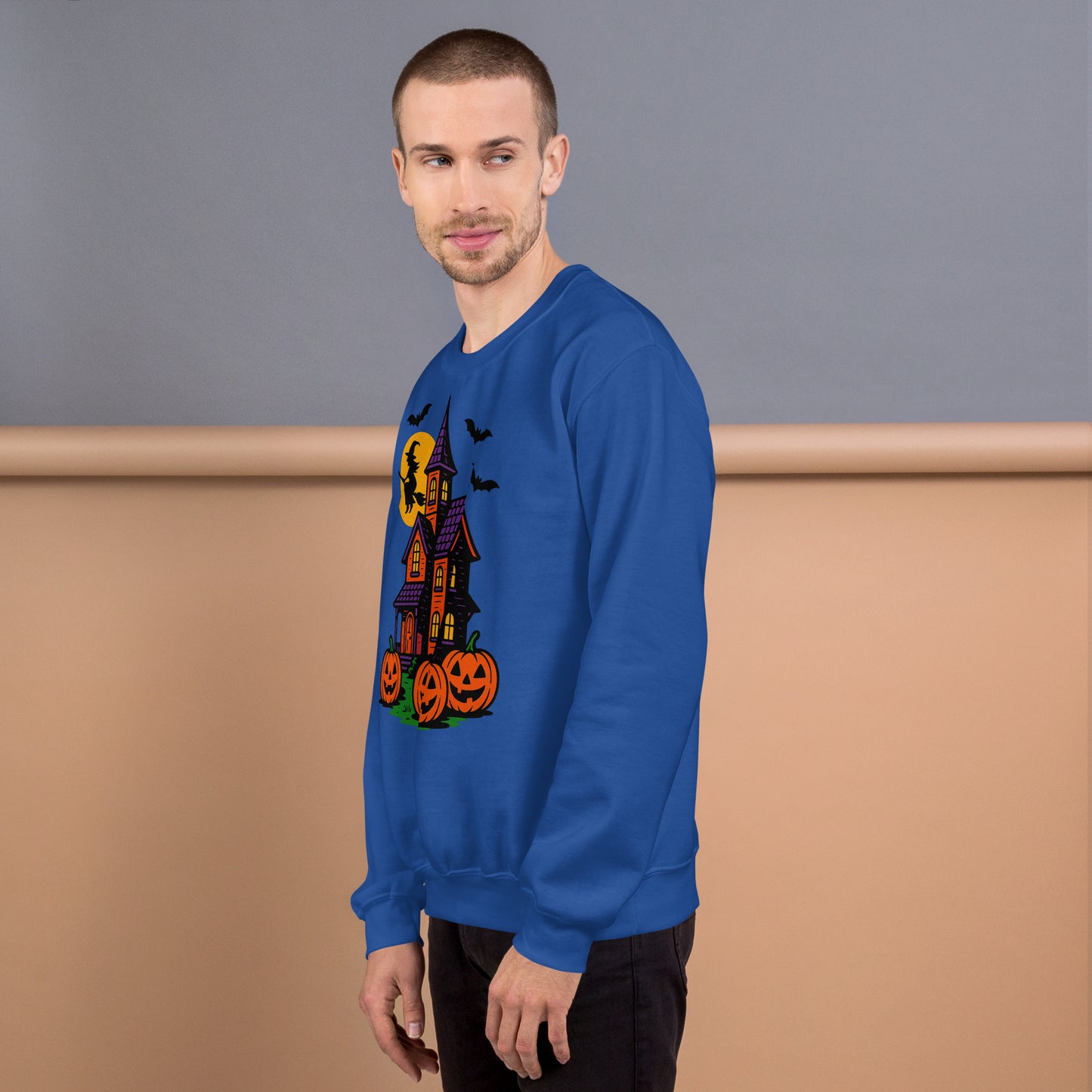 Haunted Halloween House Unisex Sweatshirt  from Rare Plus Apparel – unique movie & pop culture inspired design.