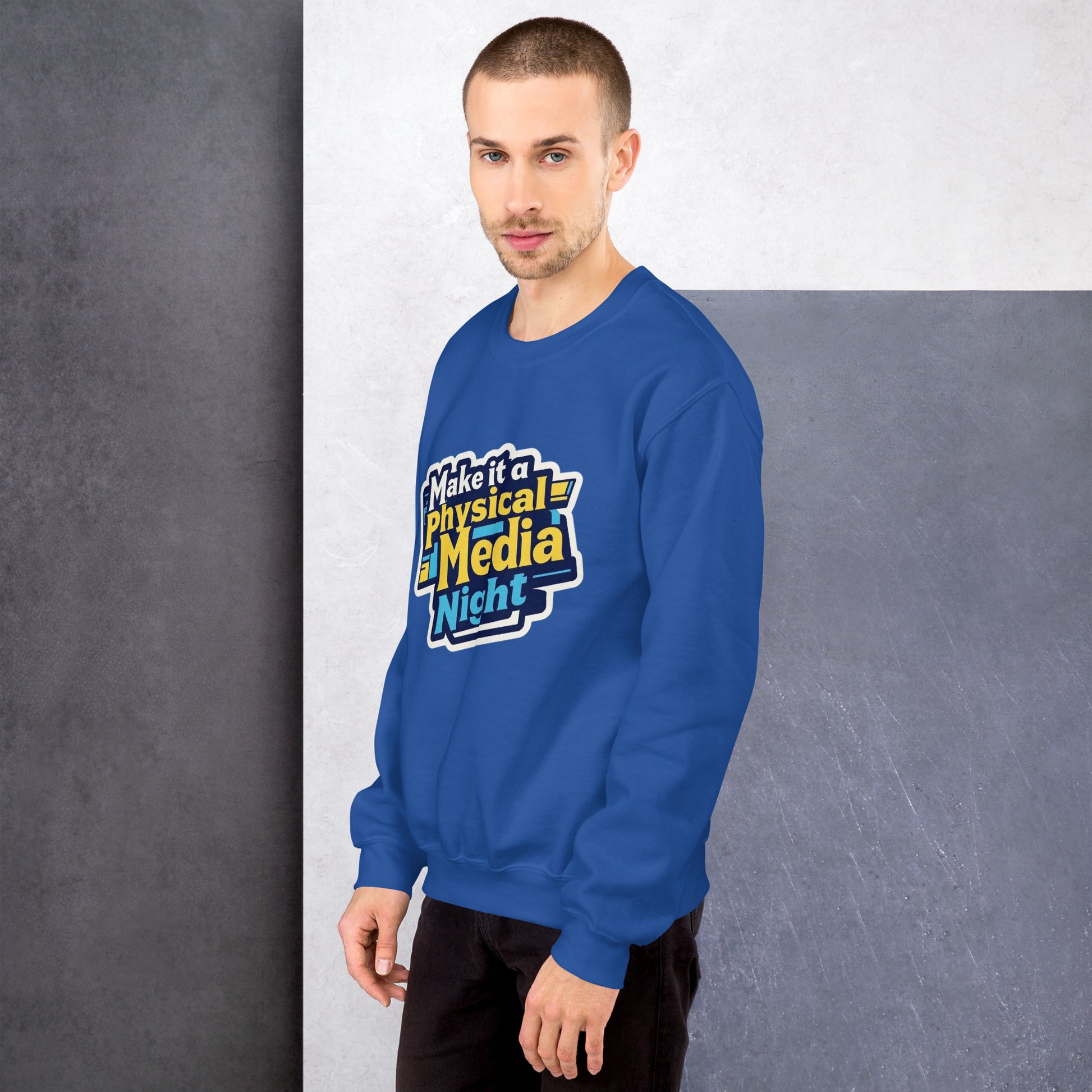 Make it a Physical Media Night Unisex Sweatshirt  from Rare Plus Apparel – unique movie & pop culture inspired design.