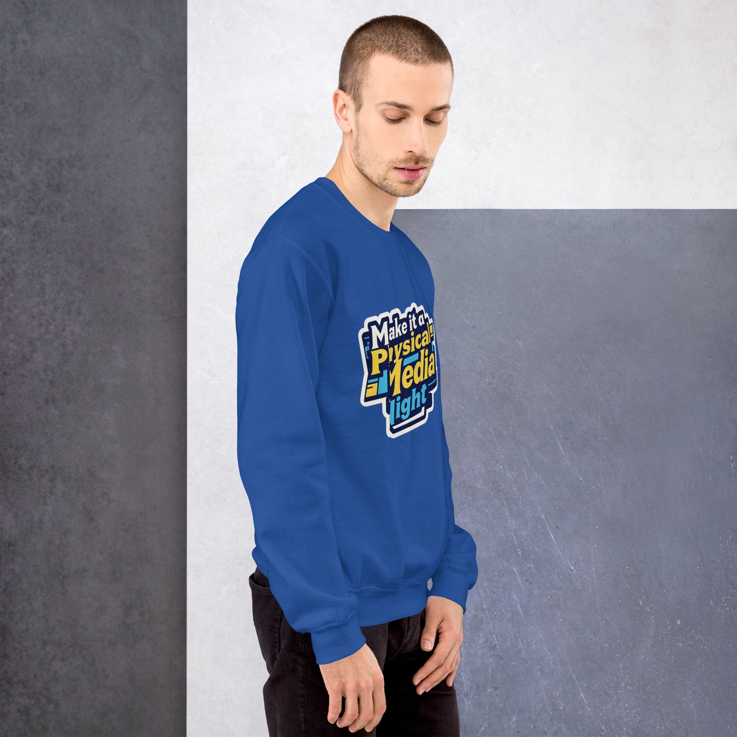 Make it a Physical Media Night Unisex Sweatshirt  from Rare Plus Apparel – unique movie & pop culture inspired design.
