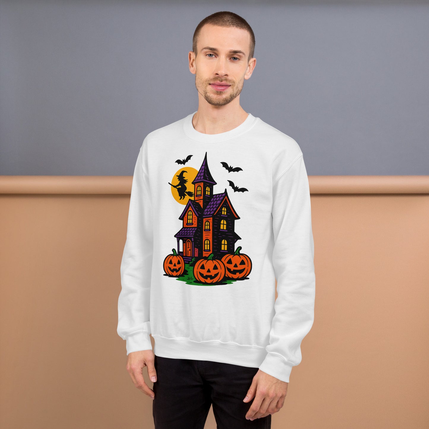 Haunted Halloween House Unisex Sweatshirt  from Rare Plus Apparel – unique movie & pop culture inspired design.
