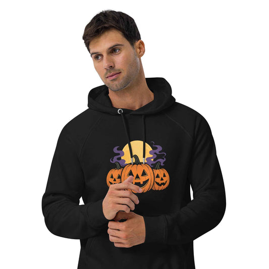 “Midnight Pumpkins” The Jack-O-Lantern Parade Unisex eco raglan hoodie