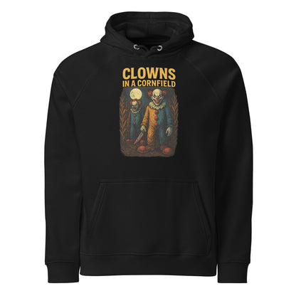 Clowns in a Cornfield Unisex eco raglan hoodie  from Rare Plus Apparel – unique movie & pop culture inspired design.