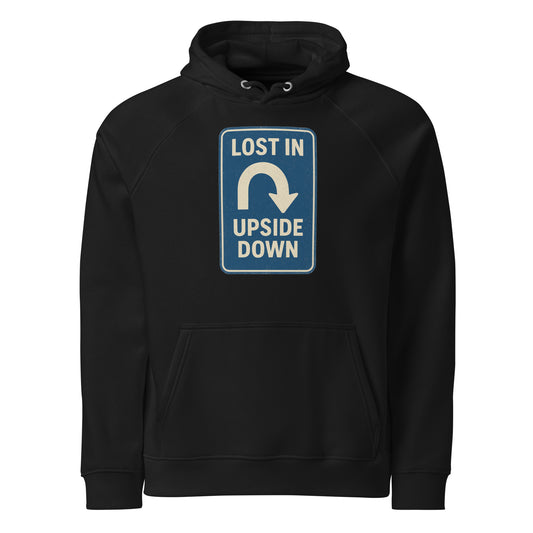 Lost in the Upside Down Unisex eco raglan hoodie  from Rare Plus Apparel – unique movie & pop culture inspired design.
