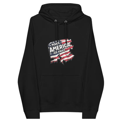 MAGA “Make America Go Away” Unisex eco raglan hoodie  from Rare Plus Apparel – unique movie & pop culture inspired design.