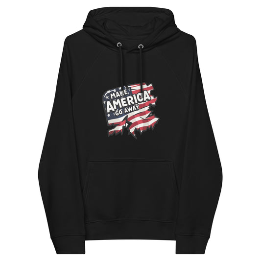 MAGA “Make America Go Away” Unisex eco raglan hoodie  from Rare Plus Apparel – unique movie & pop culture inspired design.