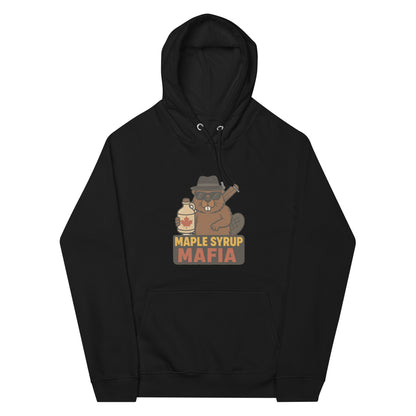 Maple Syrup Mafia Unisex eco raglan hoodie  from Rare Plus Apparel – unique movie & pop culture inspired design.