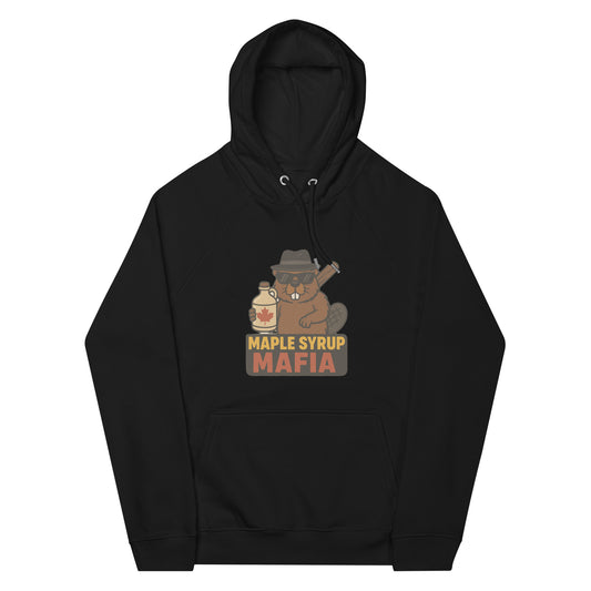 Maple Syrup Mafia Unisex eco raglan hoodie  from Rare Plus Apparel – unique movie & pop culture inspired design.