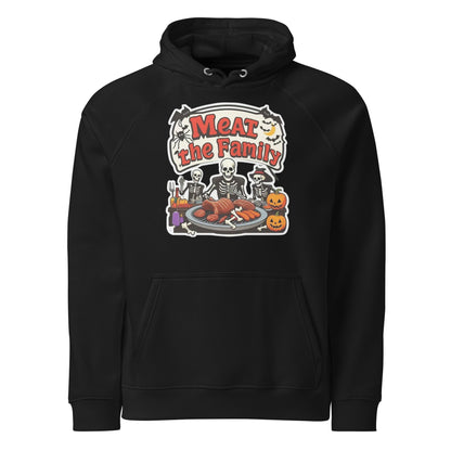 Meat The Family Unisex eco raglan hoodie  from Rare Plus Apparel – unique movie & pop culture inspired design.