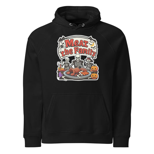 Meat The Family Unisex eco raglan hoodie  from Rare Plus Apparel – unique movie & pop culture inspired design.