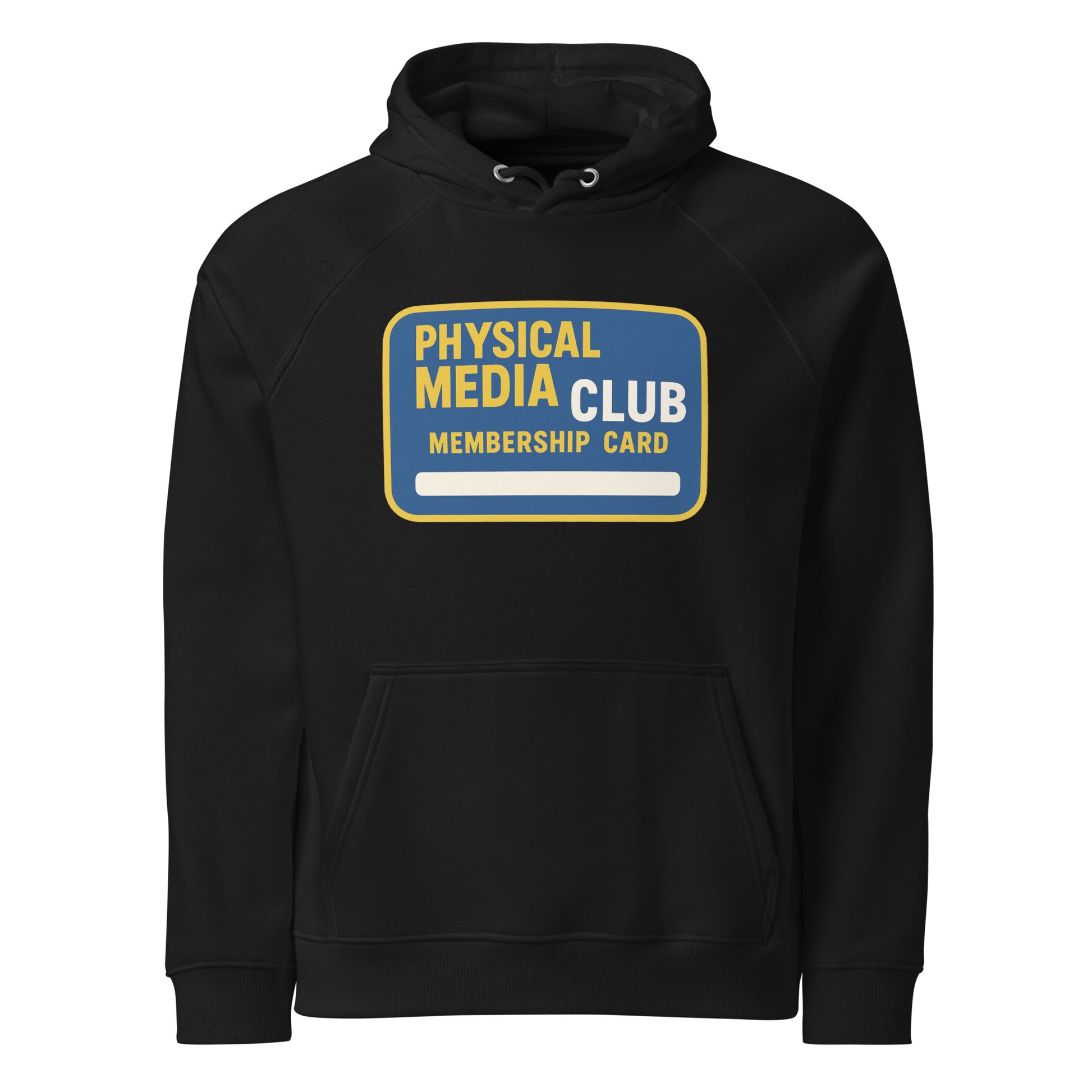 Physical Media Club Unisex eco raglan hoodie  from Rare Plus Apparel – unique movie & pop culture inspired design.